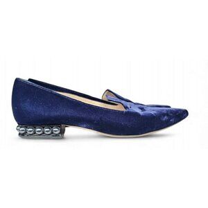 Nicholas Kirkwood velvet blue pointed toe faux pearls flats shoes EU39 US8.5